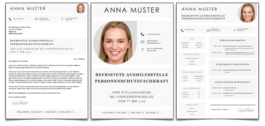 Komplette Bewerbung Set 36 Bewerbungsmuster kostenlos Word Design PDF gratis Muster Vorlagen Download